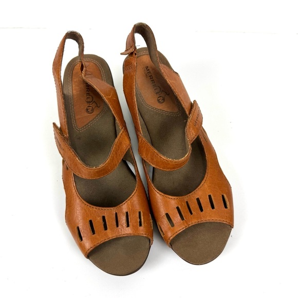 Merrell Evera Chase Browen Leather 3'' Heel Slingback Comfort Sandals Womens 8.5 - Picture 3 of 8